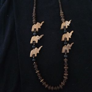 Wooden Elephant Bead Necklace